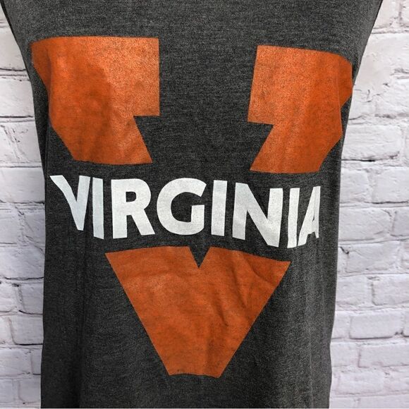 Virginia College Logo Tank Top Charcoal Heather Gray Criss Cross Back Medium - Picture 7 of 12